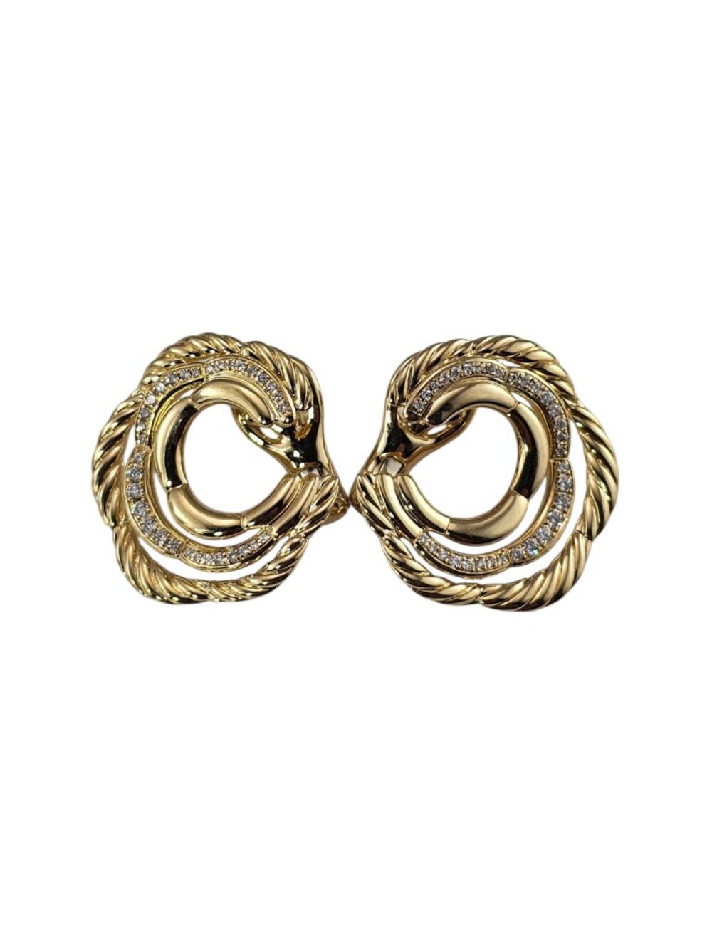David Yurman 18K Yellow Gold Diamond Cable Earrings #25712